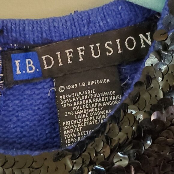 Vintage I B Diffusion Blue Silk Angora Wool Sequined Sweater Size M - Picture 6 of 7